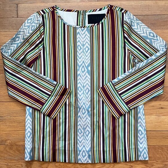 J. Crew NEW Collection Silk Wool Ikat Striped Mixed Print Top - Picture 4 of 10